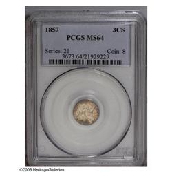 1857 3CS MS64 PCGS. Splashes of blue and lavender pati 1857[3CS] MS64 PCGS.