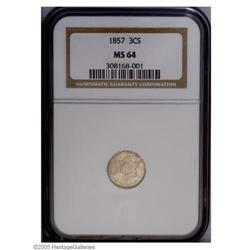 1857 3CS MS64 NGC. Softly struck on the right side obv 1857[3CS] MS64 NGC.