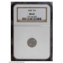 1858 3CS MS64 NGC. Deep purple-rose and cobalt-blue to 1858[3CS] MS64 NGC.