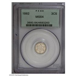 1862 3CS MS64 PCGS. This Civil War issue possesses whi 1862[3CS] MS64 PCGS.