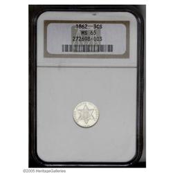 1862 3CS MS65 NGC. Delicately toned in gold color near 1862[3CS] MS65 NGC.