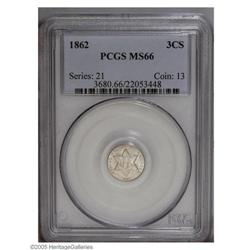 1862 3CS MS66 PCGS. Both sides exhibit intense luster 1862[3CS] MS66 PCGS.