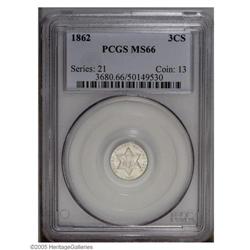 1862 3CS MS66 PCGS. This Civil War issue possesses whi 1862[3CS] MS66 PCGS.