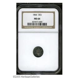 1866 3CS MS64 NGC. Splashes of cobalt-blue and lilac t 1866[3CS] MS64 NGC.