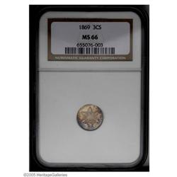 1869 3CS MS66 NGC. A rare, low mintage date with only 1869[3CS] MS66 NGC.
