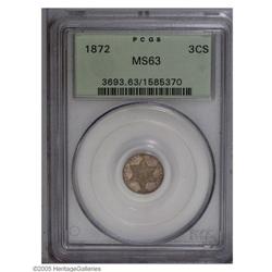 1872 3CS MS63 PCGS. Rich golden-brown, sea-green, and 1872[3CS] MS63 PCGS.