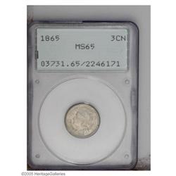 1865 3CN MS65 PCGS. Sharply struck, with light gray, l 1865[3CN] MS65 PCGS.