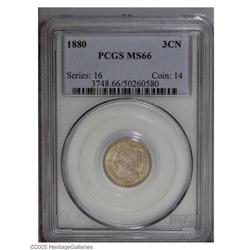 1880 3CN MS66 PCGS. Light champagne patina overlies in 1880[3CN] MS66 PCGS.