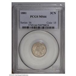 1881 3CN MS66 PCGS. Extremely well-struck with even, s 1881[3CN] MS66 PCGS.