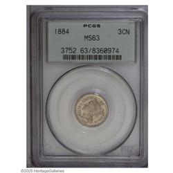1884 3CN MS63 PCGS. Frosty with a virtually untoned si 1884[3CN] MS63 PCGS.
