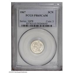 1867 3CN PR65 Cameo PCGS. This flashy proof is virtual 1867[3CN] PR65 Cameo PCGS.