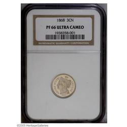 1868 3CN PR66 Ultra Cameo NGC. A lightly toned and ext 1868[3CN] PR66 Ultra Cameo NGC.