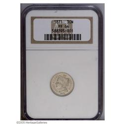 1871 3CN PR64 NGC. A very Choice specimen, well struck 1871[3CN] PR64 NGC.