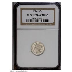 1874 3CN PR67 Deep Cameo NGC. Abounding mint frost on 1874[3CN] PR67 Deep Cameo NGC.