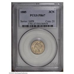 1885 3CN PR67 PCGS. Bright proof surfaces reveal speck 1885[3CN] PR67 PCGS.