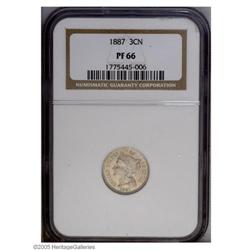 1887 3CN PR66 NGC. A sharply struck Premium Gem proof, 1887[3CN] PR66 NGC.