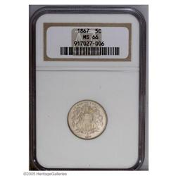 1867 5C No Rays MS66 NGC. A lustrous Premium Gem that 1867[5C] No Rays MS66 NGC.