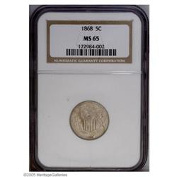 1868 5C MS65 NGC. The obverse is boldly struck with a 1868[5C] MS65 NGC.