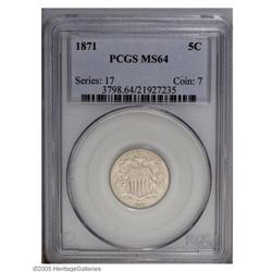 1871 5C MS64 PCGS. The low mintage 1871 (561,000 piece 1871[5C] MS64 PCGS.