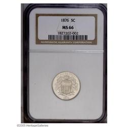 1876 5C MS66 NGC. A well-struck, untoned, steel-white 1876[5C] MS66 [S NGC.
