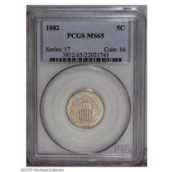 1882 5C MS65 PCGS. Lustrous surfaces display a light g 1882[5C] MS65 PCGS.