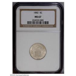 1882 5C MS67 NGC. Breen-2518. Filled 2. A Superb examp 1882[5C] MS67 NGC.