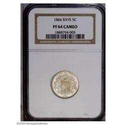 1866 5C Rays PR64 Cameo NGC. This lovely coin represen 1866[5C] Rays PR64 Cameo NGC.