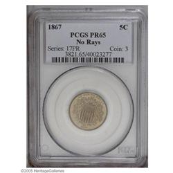 1867 5C No Rays PR65 PCGS. Second year of issue and th 1867[5C] No Rays PR65 PCGS.