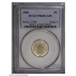 1868 5C PR65 Cameo PCGS. The date is lightly repunched 1868[5C] PR65 Cameo PCGS.
