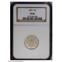 1871 5C PR66 NGC. Bright proof surfaces display a thin 1871[5C] PR66 NGC.