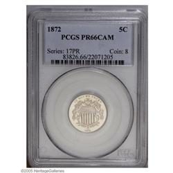 1872 5C PR66 Cameo PCGS. An impressive cameo example w 1872[5C] PR66 Cameo PCGS.
