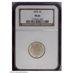 1874 5C PR65 NGC. Smooth surfaces with a light olive-g 1874[5C] PR65 NGC.