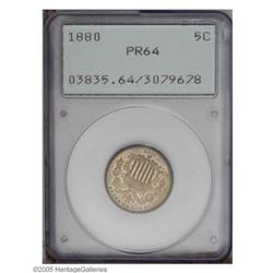 1880 5C PR64 PCGS. Moderately refelctive with a pale o 1880[5C] PR64 PCGS.
