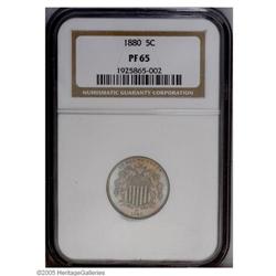 1880 5C PR65 NGC. Stunningly attractive with pleasing 1880[5C] PR65 NGC.