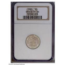 1883 5C PR66 NGC. Faded rose and violet patina bathes 1883[5C] PR66 NGC.