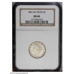 1883 5C No Cents MS66 NGC. This lovely nickel displays 1883[5C] No Cents MS66 NGC.