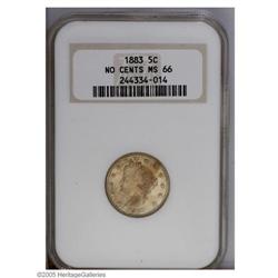 1883 5C No Cents MS66 NGC. Russet patina in varying sh 1883[5C] No Cents MS66 NGC.