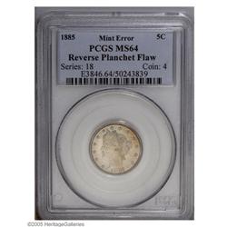 1885 5C --Reverse Planchet Flaw--MS64 PCGS. An interest 1885[5C]--Reverse Planchet Flaw--MS64 PCGS.