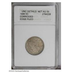 1886 5C --Corroded, Edge Filed--ANACS. Unc Details, Net 1886[5C]--Corroded, Edge Filed--ANACS. Unc D