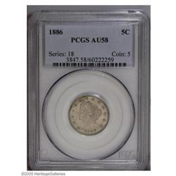 1886 5C AU58 PCGS. An attractive semi-key date with mu 1886[5C] AU58 PCGS.