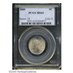1889 5C MS65 PCGS. Potent luster and light tan patina 1889[5C] MS65 PCGS.