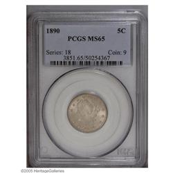 1890 5C MS65 PCGS. A soft luster sits atop the surface 1890[5C] MS65 PCGS.