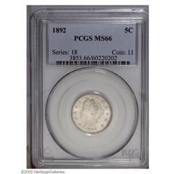 1892 5C MS66 PCGS. The strike is reasonably sharp for 1892[5C] MS66 PCGS.
