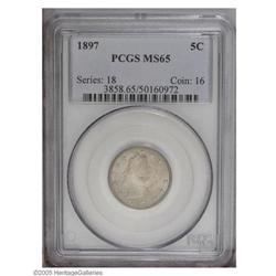 1897 5C MS65 PCGS. Nickel-gray patina bathes each side 1897[5C] MS65 PCGS.