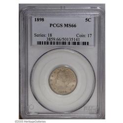 1898 5C MS66 PCGS. Potent cartwheel luster illuminates 1898[5C] MS66 PCGS.