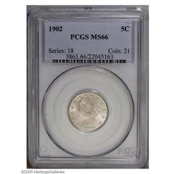 1902 5C MS66 PCGS. Satin luster radiates around both s 1902[5C] MS66 PCGS.