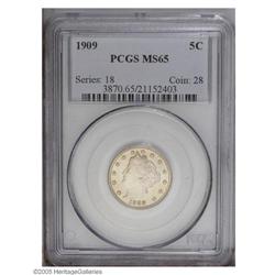 1909 5C MS65 PCGS. Lustrous surfaces exhibit a touch o 1909[5C] MS65 PCGS.