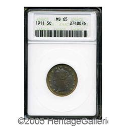 1911 5C MS65 ANACS. Lustrous surfaces are bathed in an 1911[5C] MS65 ANACS.