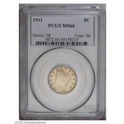 1911 5C MS66 PCGS. Well struck overall, if slightly we 1911[5C] MS66 PCGS.