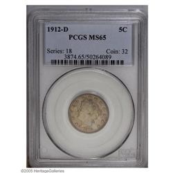 1912-D 5C MS65 PCGS. Pastel hues delicately traverse b 1912-D[5C] MS65 PCGS.